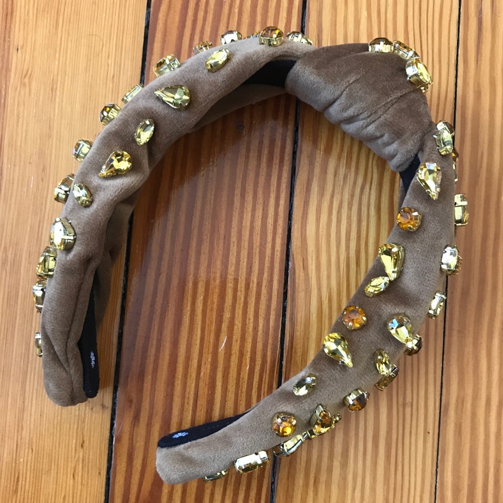 NWOT Lele Sadoughi "Candy" knotted jeweled velvet headband in Camel